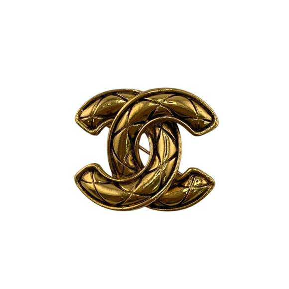CHANEL Authentic Gold Logo Brooch